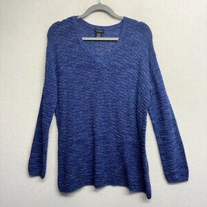 Calvin Klein V Neck Long Sleeve Blue Sweater L Cotton Viscose Blend